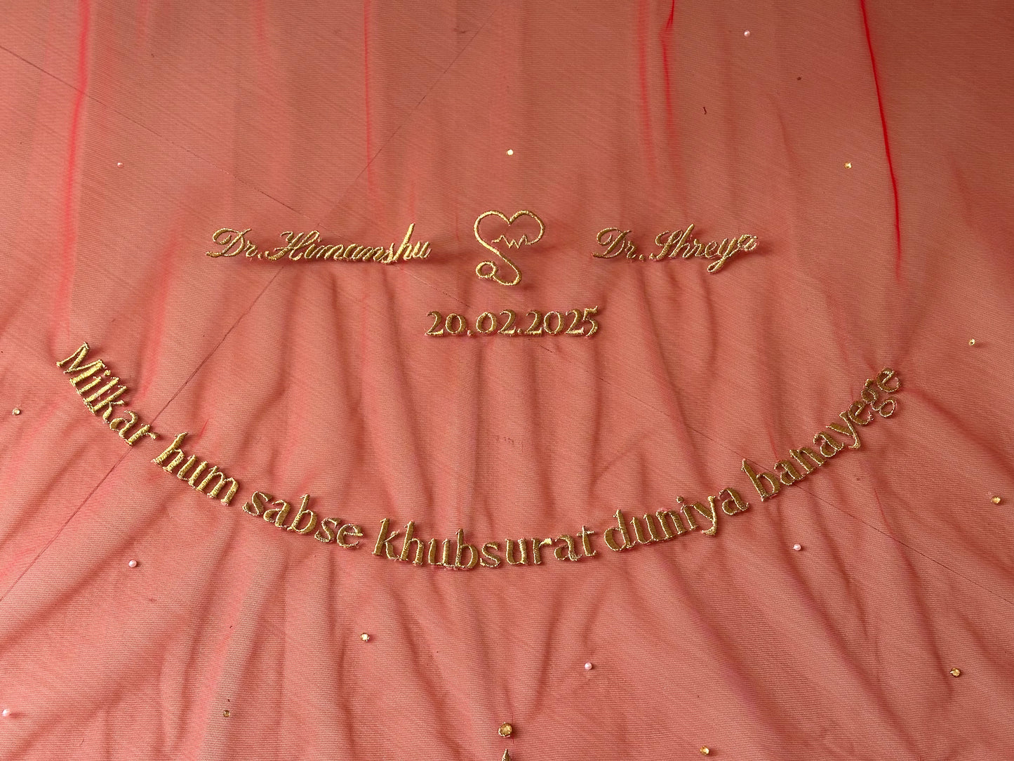 Saat Vachan veil with names embroidered