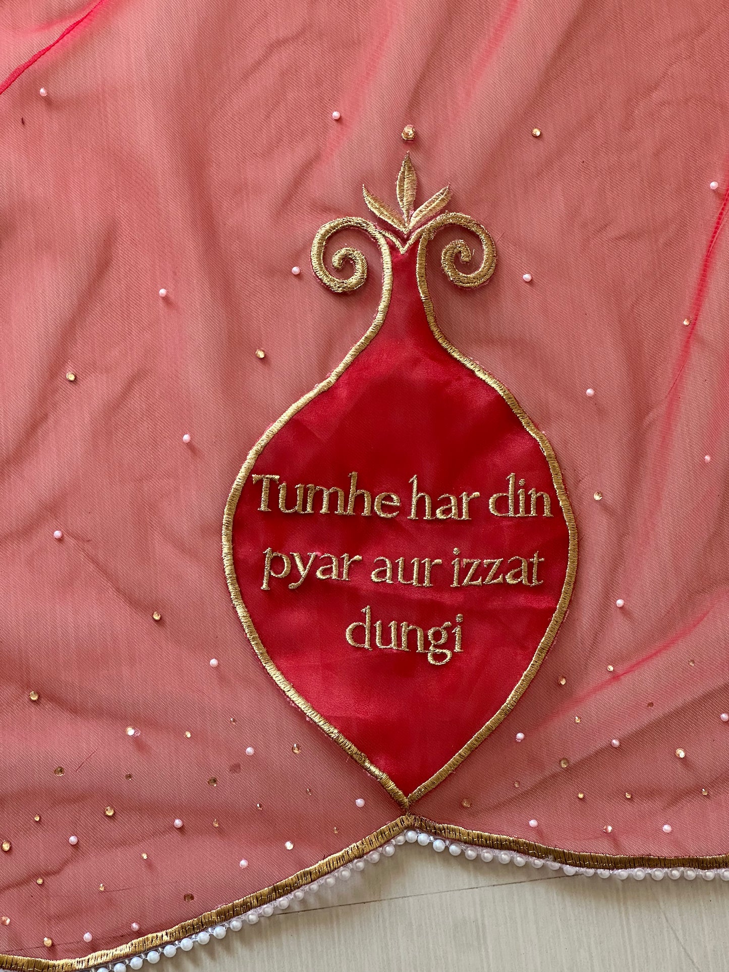 Saat Vachan veil with names embroidered