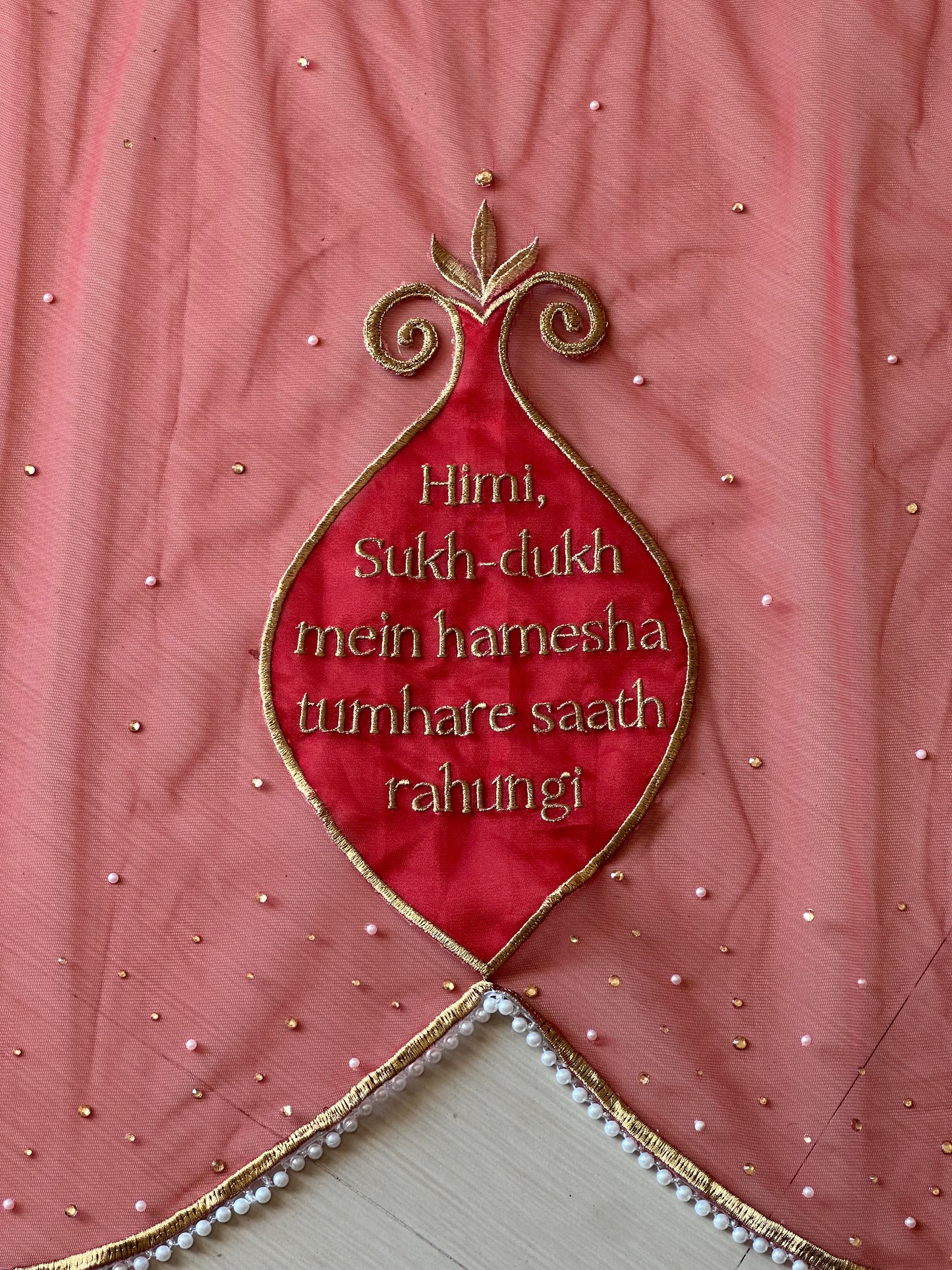 Saat Vachan veil with names embroidered