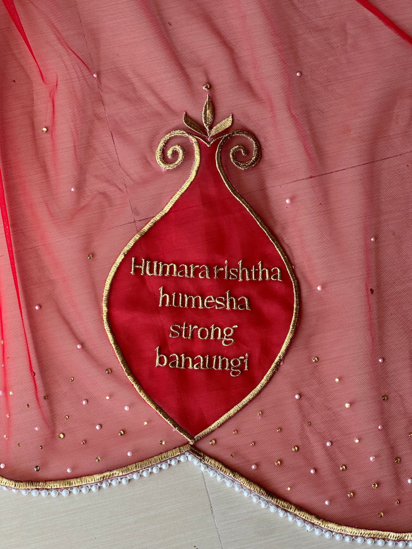 Saat Vachan veil with names embroidered